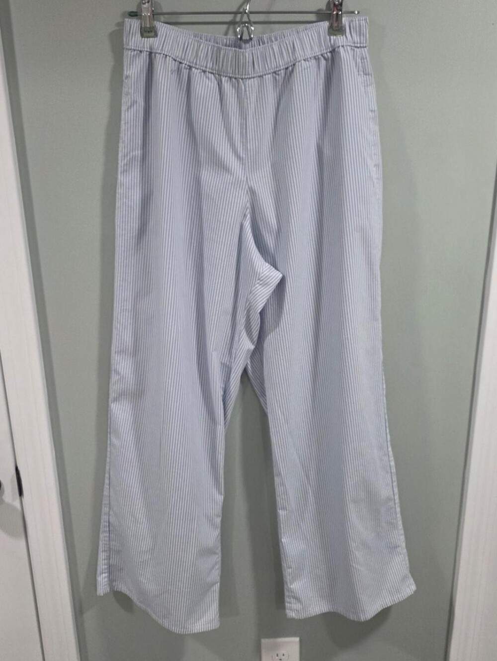 Hollister Light Blue and White Pinstripe Women's Relaxed Sleep Pant